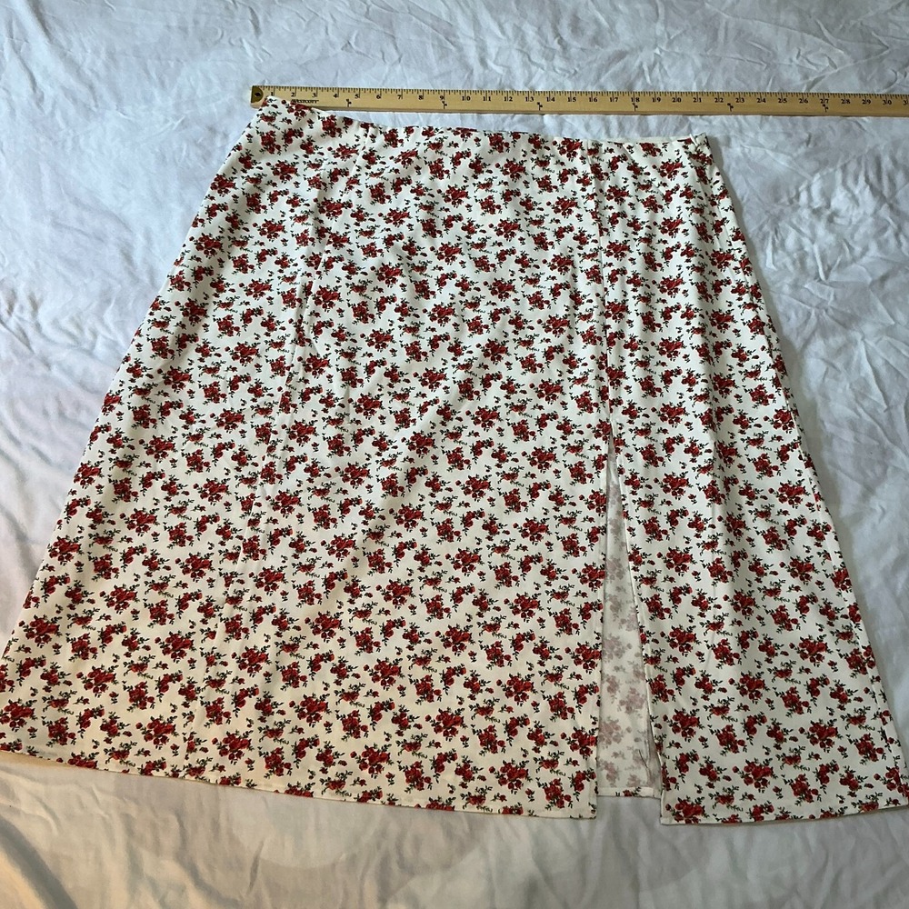 Danielle Bernstein Skirt 3X A-Line Midi Side Slit White Red Floral Zipper NWT